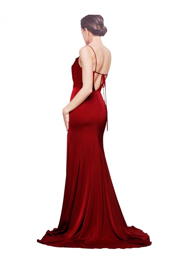 Bordeaux Fourreau Bretelles spaghetti Balayage train Satiné Stretch Longue Formelles Robes demoiselle d'honneur / Robes de soirée / Robes de bal en Gros