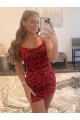 Bordeaux Fourreau Bretelles spaghetti Courte Paillettes Velours Courte Robes de bal en Gros