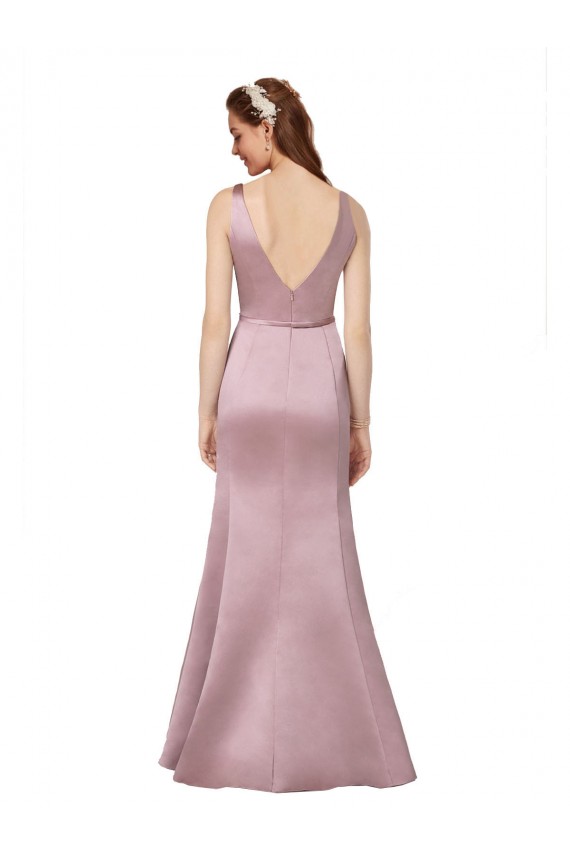 Bordeaux Fourreau Col V Satiné Longue Formelles Robes demoiselle d'honneur / Robes de soirée / Robes de bal en Gros