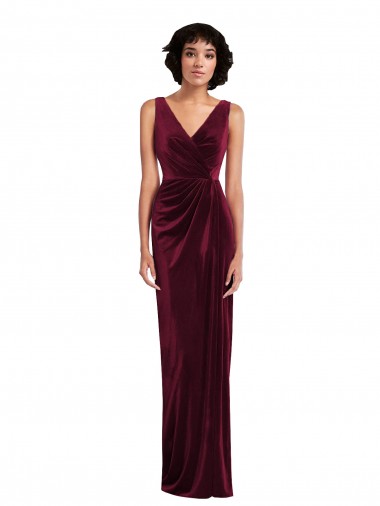 Bordeaux Fourreau Col V Velours Stretch Longue Robes demoiselle d'honneur / Robes de bal en Gros