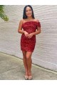 Bordeaux Fourreau Courte Paillettes Velours Courte Robes de bal en Gros