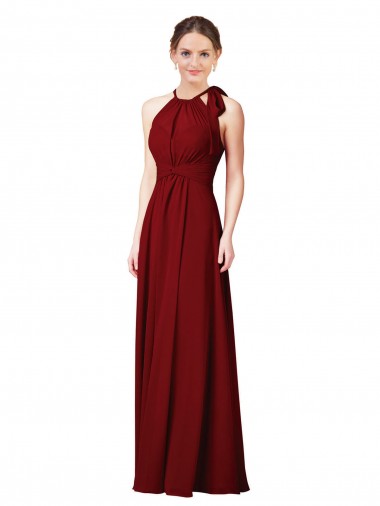 Bordeaux Fourreau Licou Mousseline Longue Robes demoiselle d'honneur en Gros