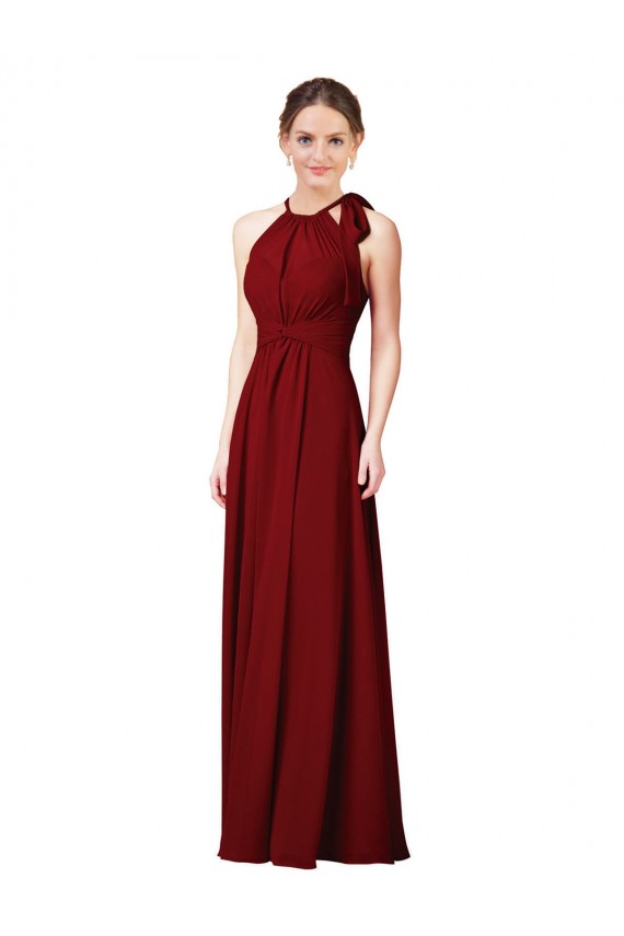 Bordeaux Fourreau Licou Mousseline Longue Robes demoiselle d'honneur en Gros