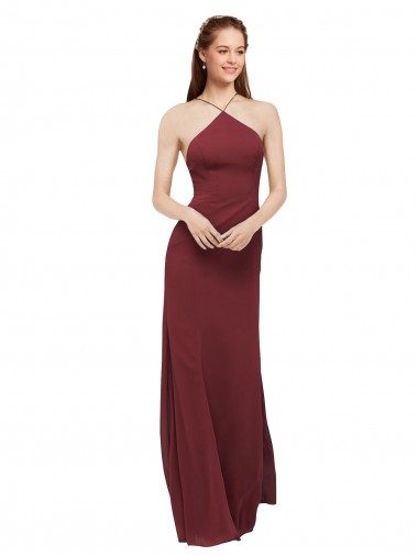 Bordeaux Fourreau Licou Mousseline Longue Robes demoiselle d'honneur en Gros