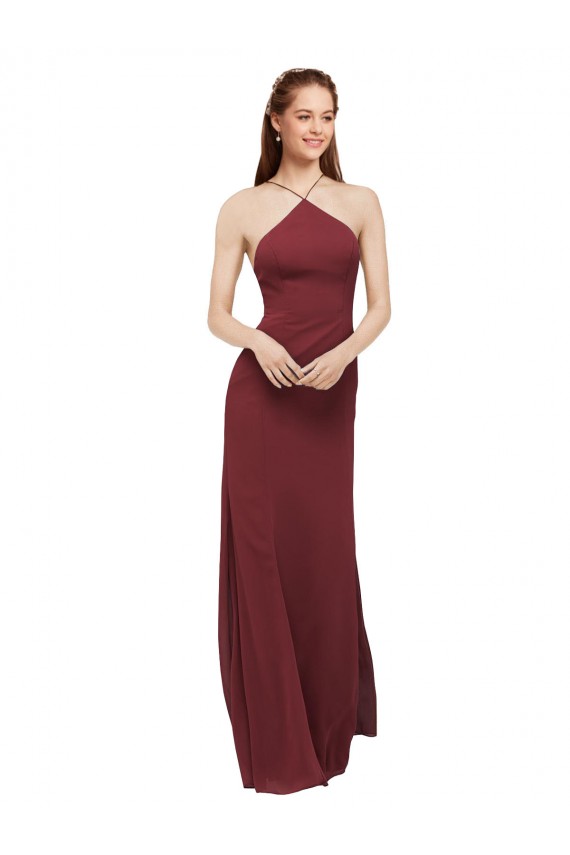 Bordeaux Fourreau Licou Mousseline Longue Robes demoiselle d'honneur en Gros