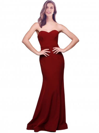 Bordeaux Fourreau Sans bretelle Crêpe Stretch Longue Formelles Robes demoiselle d'honneur / Robes de soirée / Robes de bal en Gros