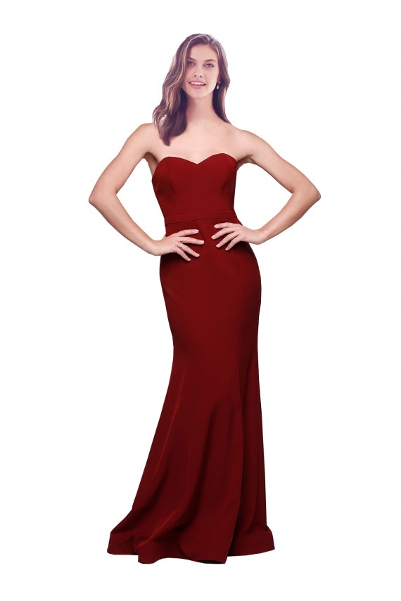 Bordeaux Fourreau Sans bretelle Crêpe Stretch Longue Formelles Robes demoiselle d'honneur / Robes de soirée / Robes de bal en Gros