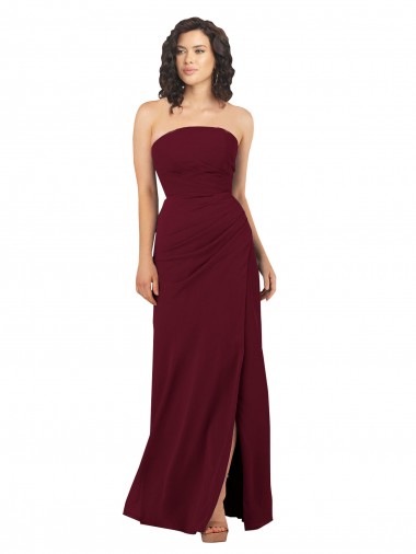 Bordeaux Fourreau Sans bretelle Mousseline Longue Robes demoiselle d'honneur en Gros