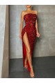Bordeaux Fourreau Sans bretelle Paillettes Velours Longue Robes de bal en Gros