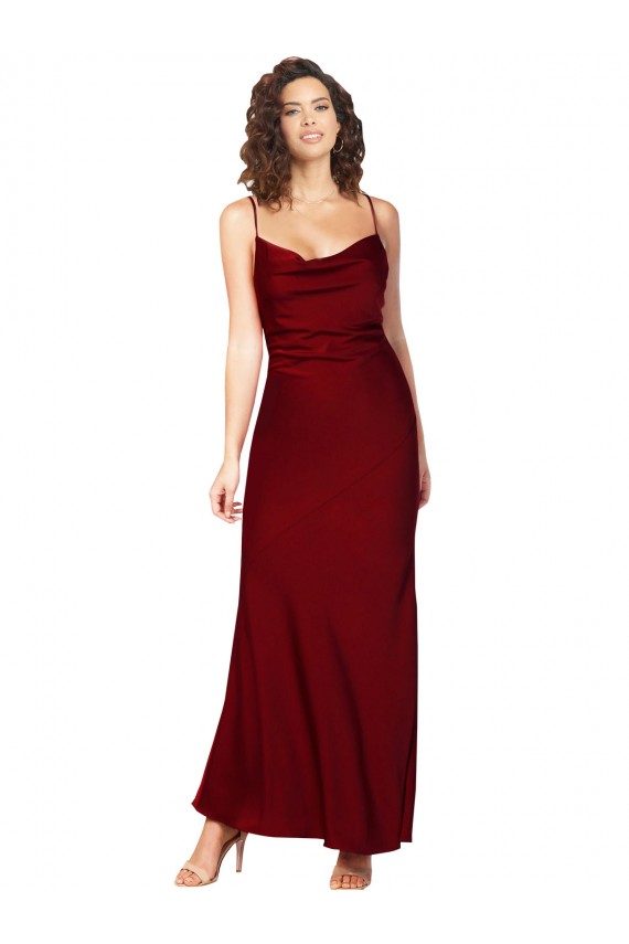Bordeaux Fourreau Satiné Soyeux Longue Formelles Robes demoiselle d'honneur / Robes de soirée / Robes de bal en Gros