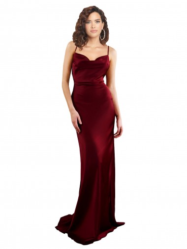 Bordeaux Fourreau Satiné Soyeux Longue Formelles Robes demoiselle d'honneur / Robes de soirée / Robes de bal en Gros