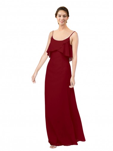 Bordeaux Fourreau Scoop Mousseline Longue Robes demoiselle d'honneur en Gros