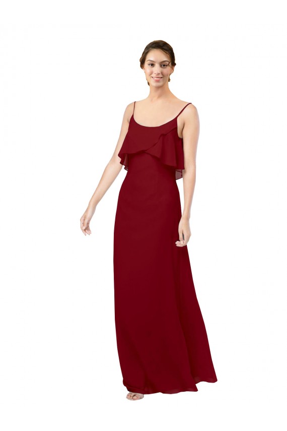 Bordeaux Fourreau Scoop Mousseline Longue Robes demoiselle d'honneur en Gros