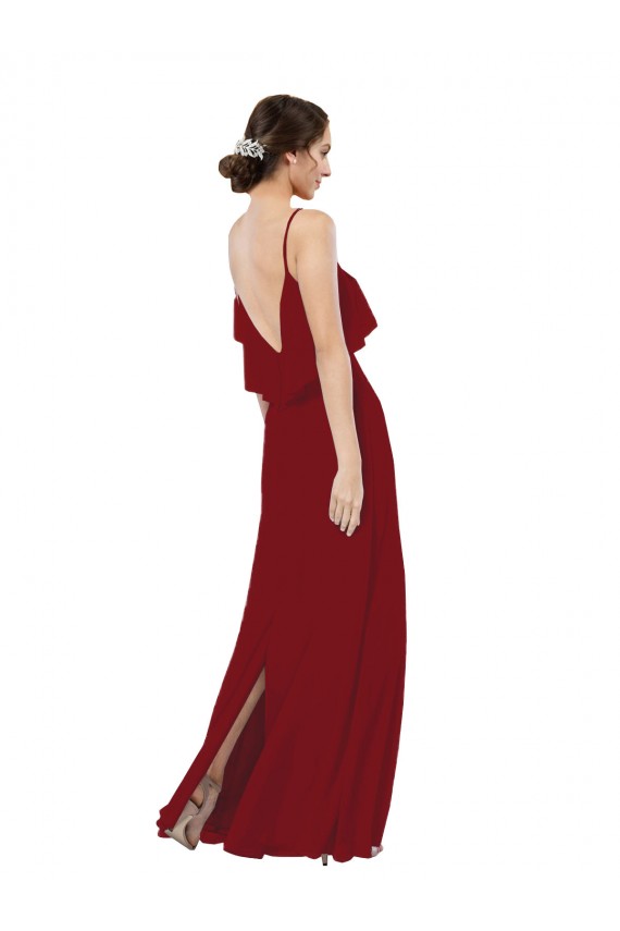 Bordeaux Fourreau Scoop Mousseline Longue Robes demoiselle d'honneur en Gros