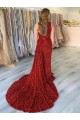 Bordeaux Fourreau Traîne moyenne Paillettes Velours Longue Robes de bal en Gros