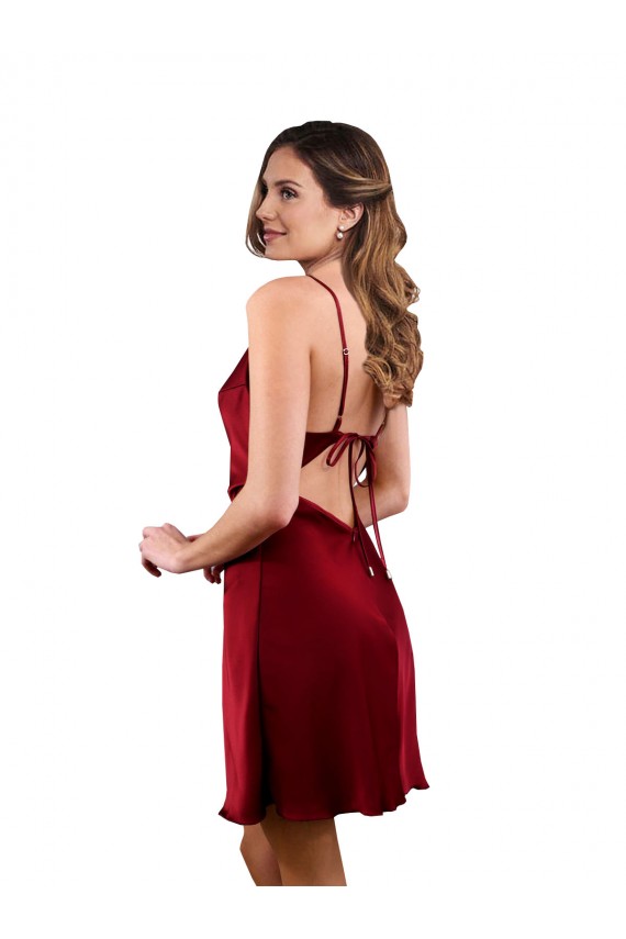 Bordeaux Fourreau midi Satiné Soyeux Courte Robes demoiselle d'honneur / Robes de soirée / Robes de cocktail en Gros
