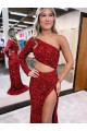 Bordeaux Sirène Balayage train Paillettes Velours Longue Robes de bal en Gros