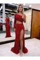 Bordeaux Sirène Balayage train Paillettes Velours Longue Robes de bal en Gros