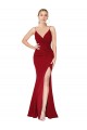 Bordeaux Sirène Col Haut Bretelles spaghetti Crêpe Stretch Longue Formelles Robes demoiselle d'honneur / Robes de soirée / Robes de bal en Gros
