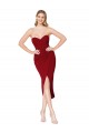 Bordeaux Sirène Col Haut Crêpe Stretch Courte Asymétrique Robes demoiselle d'honneur / Robes de soirée / Robes de cocktail en Gros