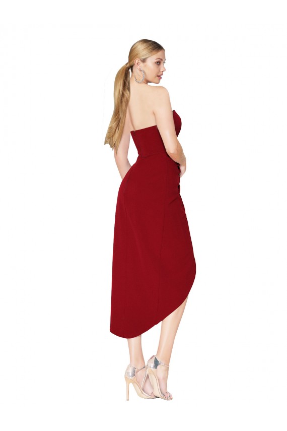 Bordeaux Sirène Col Haut Crêpe Stretch Courte Asymétrique Robes demoiselle d'honneur / Robes de soirée / Robes de cocktail en Gros
