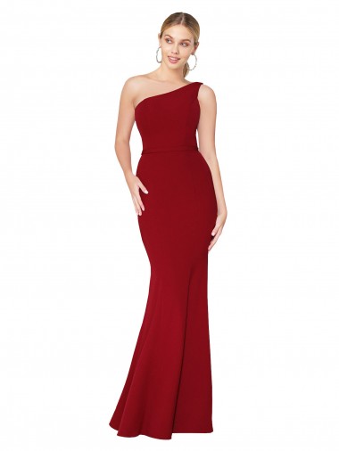 Bordeaux Sirène Col Haut Crêpe Stretch Longue Formelles Robes demoiselle d'honneur / Robes de soirée / Robes de bal en Gros