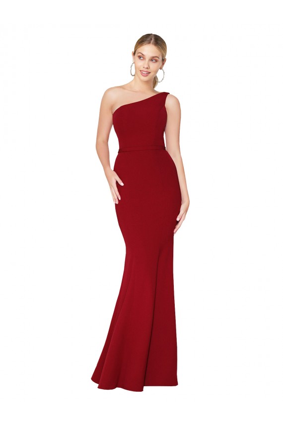 Bordeaux Sirène Col Haut Crêpe Stretch Longue Formelles Robes demoiselle d'honneur / Robes de soirée / Robes de bal en Gros