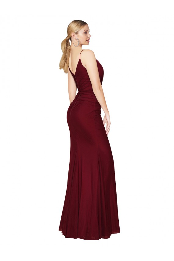 Bordeaux Sirène Col V Mousseline Longue Formelles Robes demoiselle d'honneur / Robes de soirée / Robes de bal en Gros