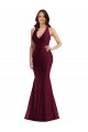 Bordeaux Sirène Col V Satiné Soyeux Longue Formelles Robes demoiselle d'honneur / Robes de soirée / Robes de bal en Gros