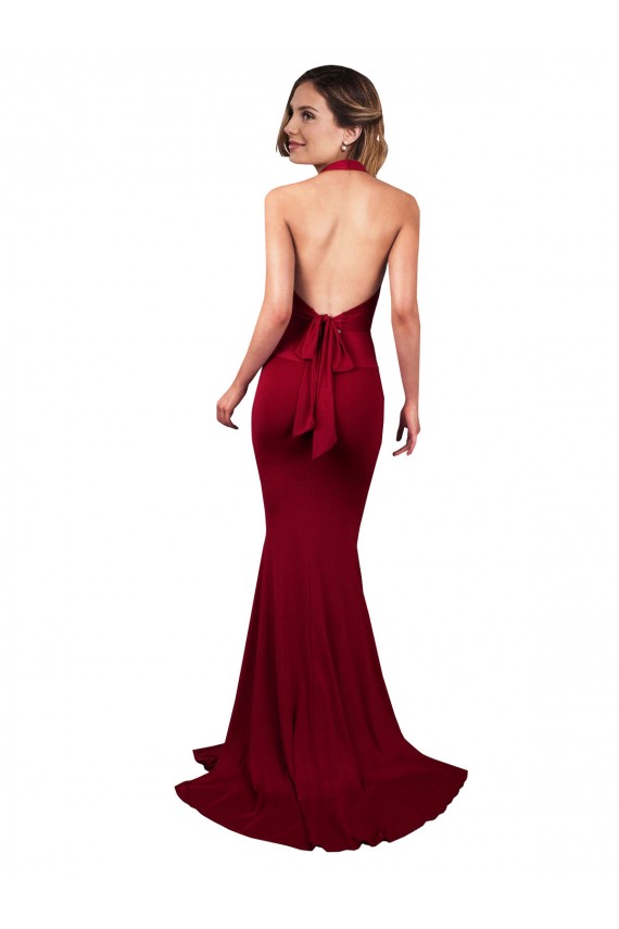 Bordeaux Sirène Licou Col V Spandex Longue Formelles Robes demoiselle d'honneur / Robes de soirée / Robes de bal en Gros