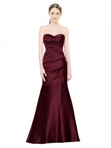 Bordeaux Sirène Satiné Longue Formelles Robes demoiselle d'honneur / Robes de soirée / Robes de bal en Gros