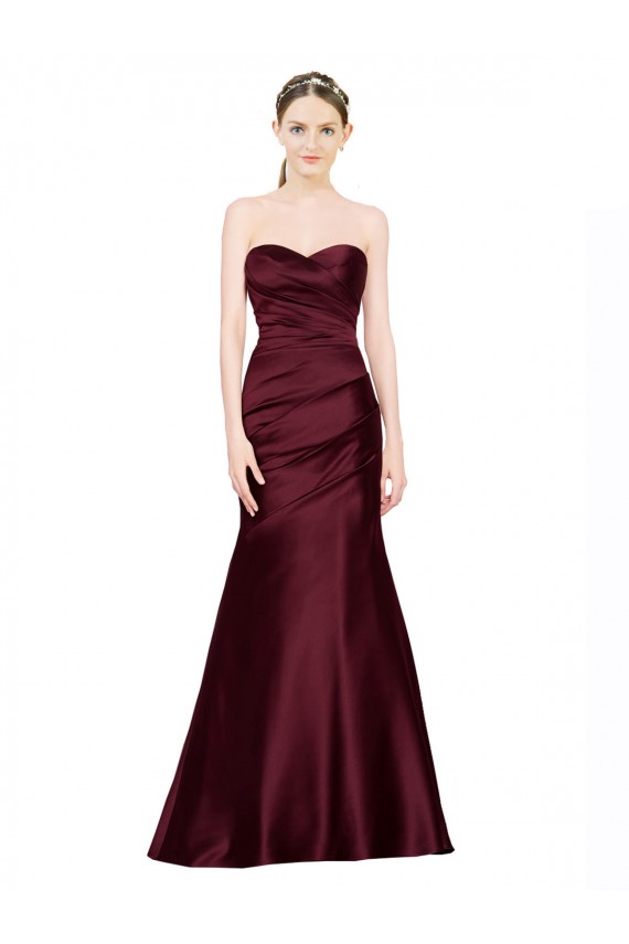 Bordeaux Sirène Satiné Longue Formelles Robes demoiselle d'honneur / Robes de soirée / Robes de bal en Gros