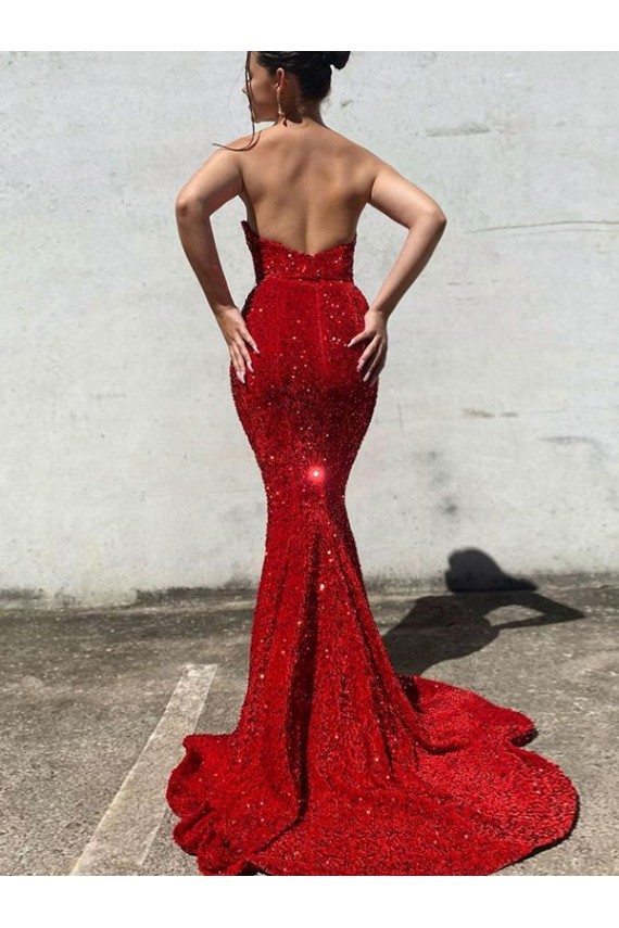 Bordeaux Sirène Traîne moyenne Paillettes Velours Longue Robes de bal en Gros