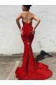 Bordeaux Sirène Traîne moyenne Paillettes Velours Longue Robes de bal en Gros