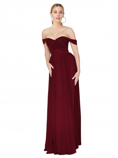 Bordeaux Sirène Épaule Dénudée Mousseline Longue Formelles Robes demoiselle d'honneur / Robes de soirée / Robes de bal en Gros
