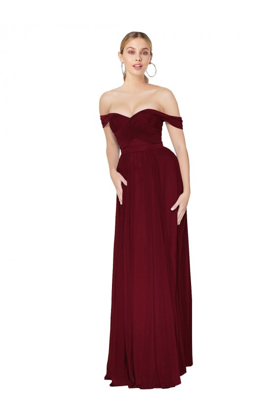 Bordeaux Sirène Épaule Dénudée Mousseline Longue Formelles Robes demoiselle d'honneur / Robes de soirée / Robes de bal en Gros