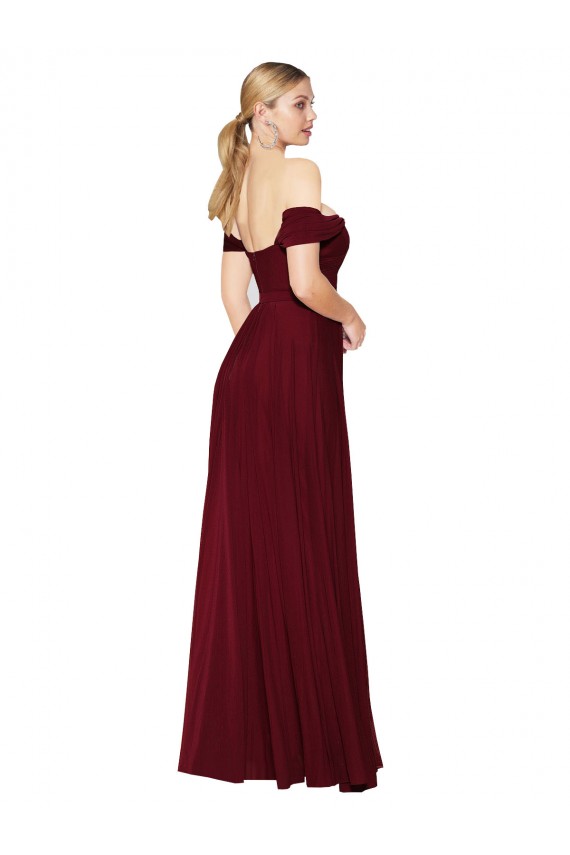 Bordeaux Sirène Épaule Dénudée Mousseline Longue Formelles Robes demoiselle d'honneur / Robes de soirée / Robes de bal en Gros