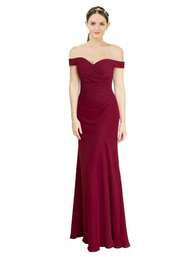 Bordeaux Sirène Épaule Dénudée Mousseline Longue Robes demoiselle d'honneur / Robes de bal en Gros