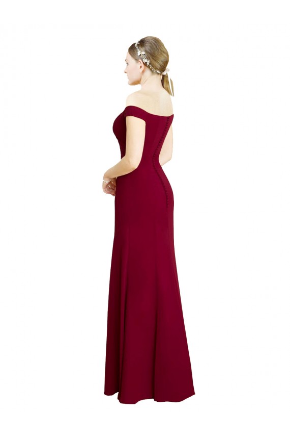 Bordeaux Sirène Épaule Dénudée Mousseline Longue Robes demoiselle d'honneur / Robes de bal en Gros