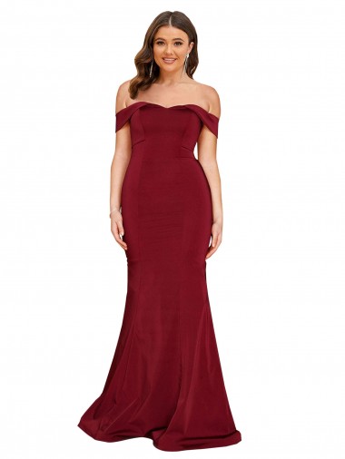 Bordeaux Sirène Épaule Dénudée Spandex Longue Formelles Robes demoiselle d'honneur / Robes de soirée / Robes de bal en Gros