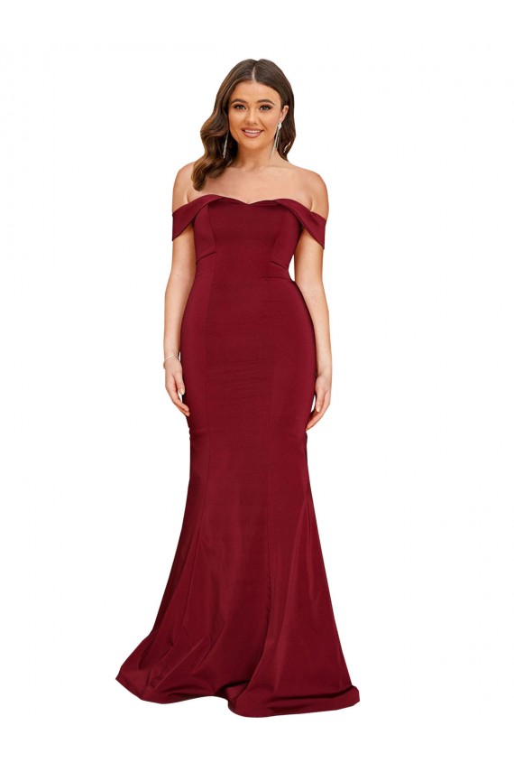 Bordeaux Sirène Épaule Dénudée Spandex Longue Formelles Robes demoiselle d'honneur / Robes de soirée / Robes de bal en Gros