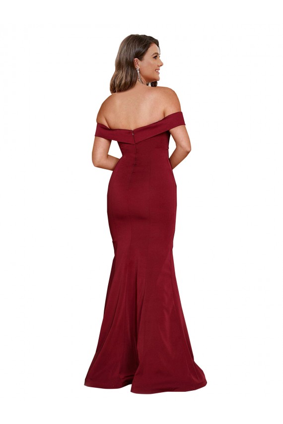 Bordeaux Sirène Épaule Dénudée Spandex Longue Formelles Robes demoiselle d'honneur / Robes de soirée / Robes de bal en Gros