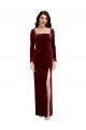 Bordeaux Trapèze Bretelles spaghetti Col Carré Velours Stretch Longue Robes demoiselle d'honneur / Robes de bal en Gros