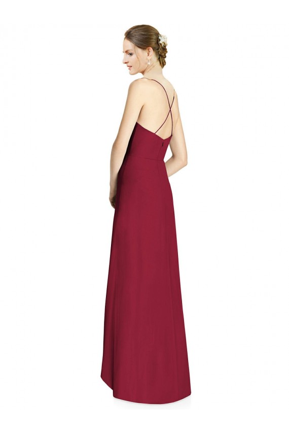 Bordeaux Trapèze Bretelles spaghetti Col V Mousseline Longue Asymétrique Robes demoiselle d'honneur en Gros