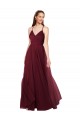 Bordeaux Trapèze Bretelles spaghetti Col V Tulle Longue Robes demoiselle d'honneur en Gros