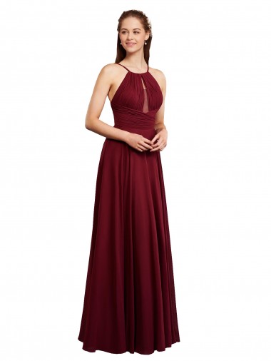 Bordeaux Trapèze Bretelles spaghetti Mousseline Longue Robes demoiselle d'honneur en Gros