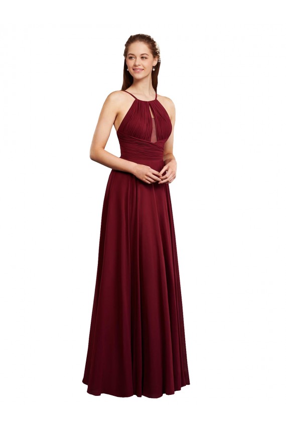 Bordeaux Trapèze Bretelles spaghetti Mousseline Longue Robes demoiselle d'honneur en Gros