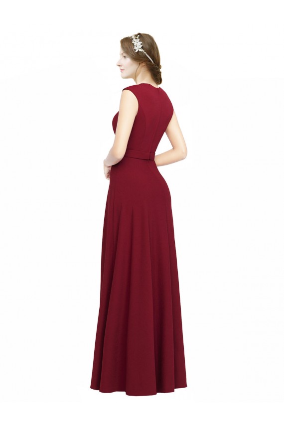 Bordeaux Trapèze Col Carré Crêpe Stretch Longue Robes demoiselle d'honneur / Robes de bal en Gros