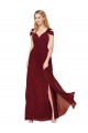 Bordeaux Trapèze Col Haut Mousseline Longue Formelles Robes demoiselle d'honneur / Robes de soirée / Robes de bal en Gros