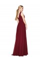 Bordeaux Trapèze Col V Mousseline Longue Formelles Robes demoiselle d'honneur / Robes de soirée / Robes de bal en Gros